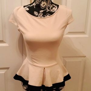 Bebe Beige and Black Peplum Top S